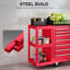 Coffre à outils à 7 tiroirs avec tablette latérale, boîte à outils verrouillable, rouge