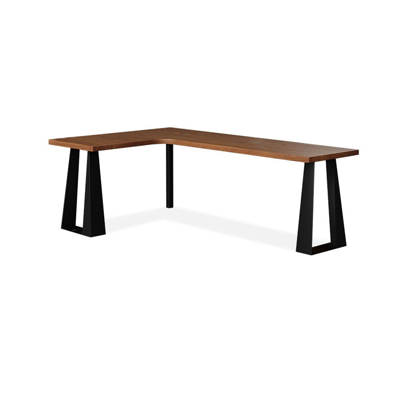 Brown L-Shaped Solid Wood + Iron desk, Left Hand Facing, 29.53" H x 70.87" W x 47.24" D