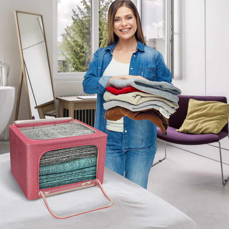 Medium Storage Box Foldable with Window & Handles 1-Piece, Pink