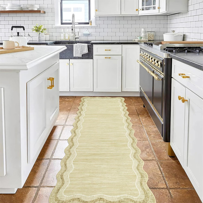 Washable Runner Rug Runner Rugs for Hallway Scalloped Bathroom Runners Modern Bordered Kitchen Mat Irregular Low-Pile Soft Carpet Runners Indoor Rugs for Entryway Laundry Room Foyer