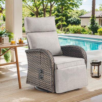 Fauteuil inclinable pivotant à double ajustement pour l'extérieur - chaise de patio inclinable avec dossier et repose-pieds réglables, chaise longue en osier toutes saisons pour l'extérieur pour terrasse de piscine
