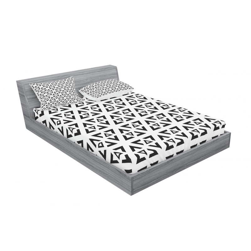 Microfiber Geometric Sheet Set, Full/Double Sheet Set with Fitted Sheet