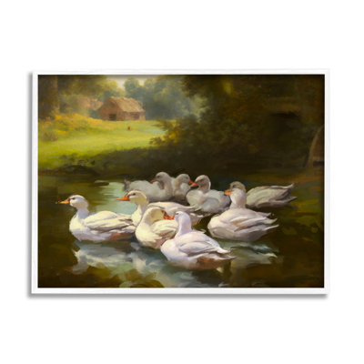 Az-069-Framed " Country Ducks In Pond " by Ziwei Li