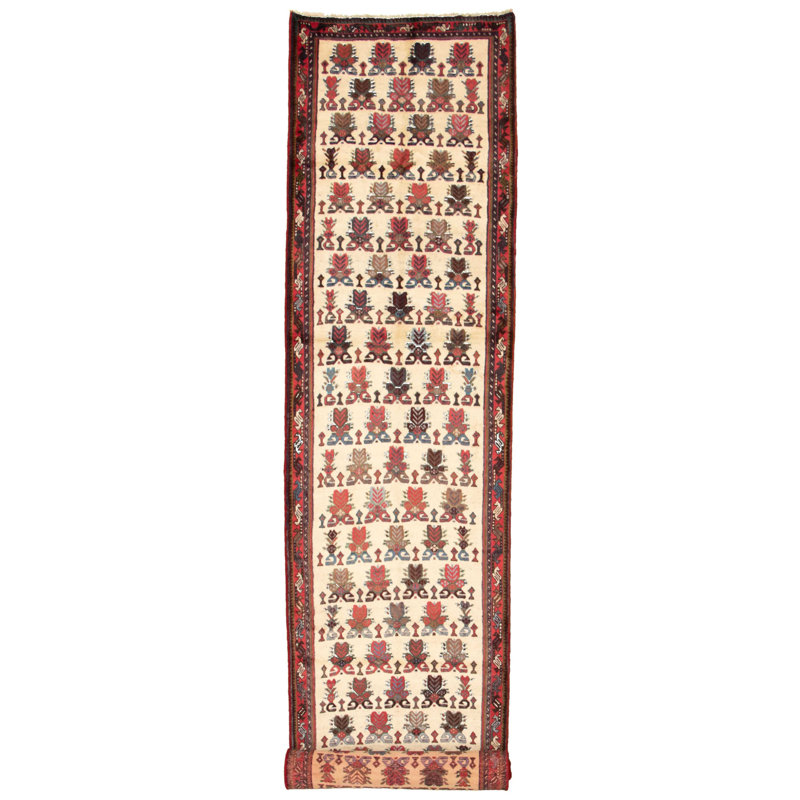 Tapis de couloir rouge unique en laine noué à la main style Keisari des années 1980 de 3 pi 3 po x 17 pi Joan