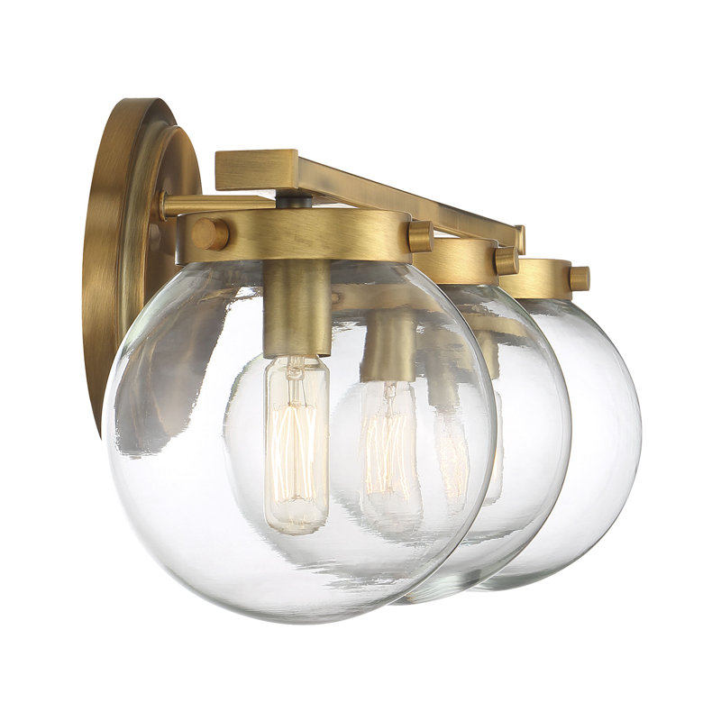 Finian 3-Light Dimmable Steel Vanity Light, Clear, Natural Brass