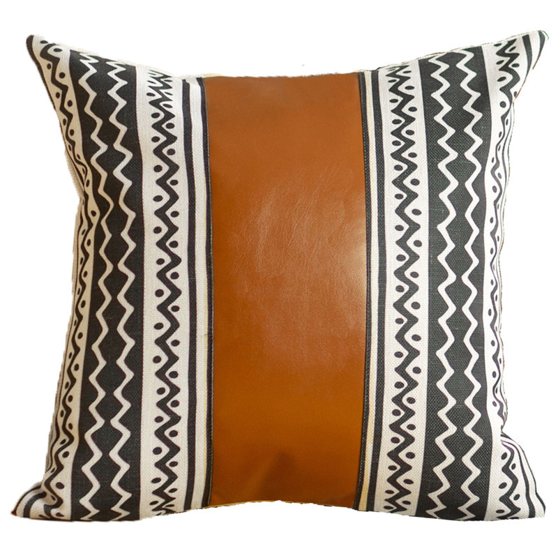Bohemian Black and Brown Faux Leather Throw Pillow