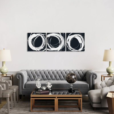 «Gilded Enso Triptych BW», ensemble d'art mural sur toile tendue (ensemble de 3)