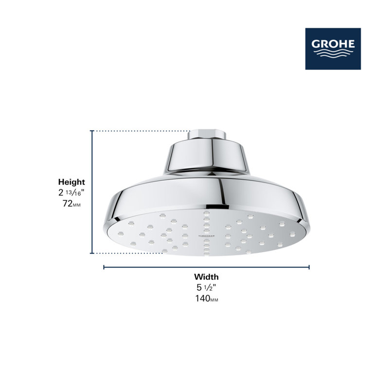 Tempesta 140 avec pommeau de douche rond AquaBooster à jet unique 1,75 GPM (6,6 L/min), Nickel brossé