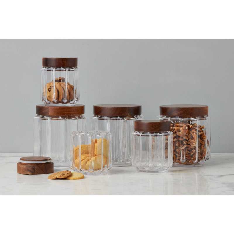Pot cannelé en verre, couvercle en bois, Grand