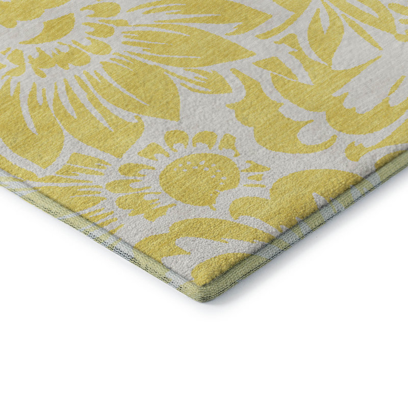 Tapis jaune Cerrito AMF551 lavable à la machine de qualité supérieure, Rectangle 2 pi 6 po x 3 pi 10 po