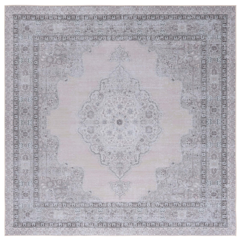 Tapis beige / vert clair Alma, Carré 6 pi