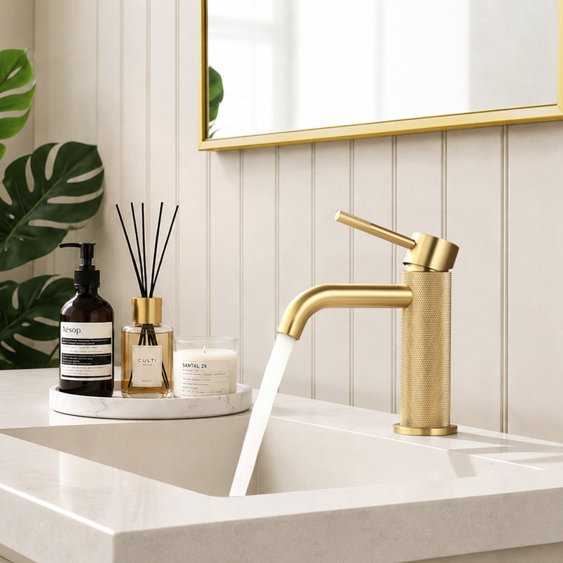 Robinet de lavabo de salle de bain à poignée simple avec drain escamotable, robinet de lavabo monotrou à fixation sur le comptoir