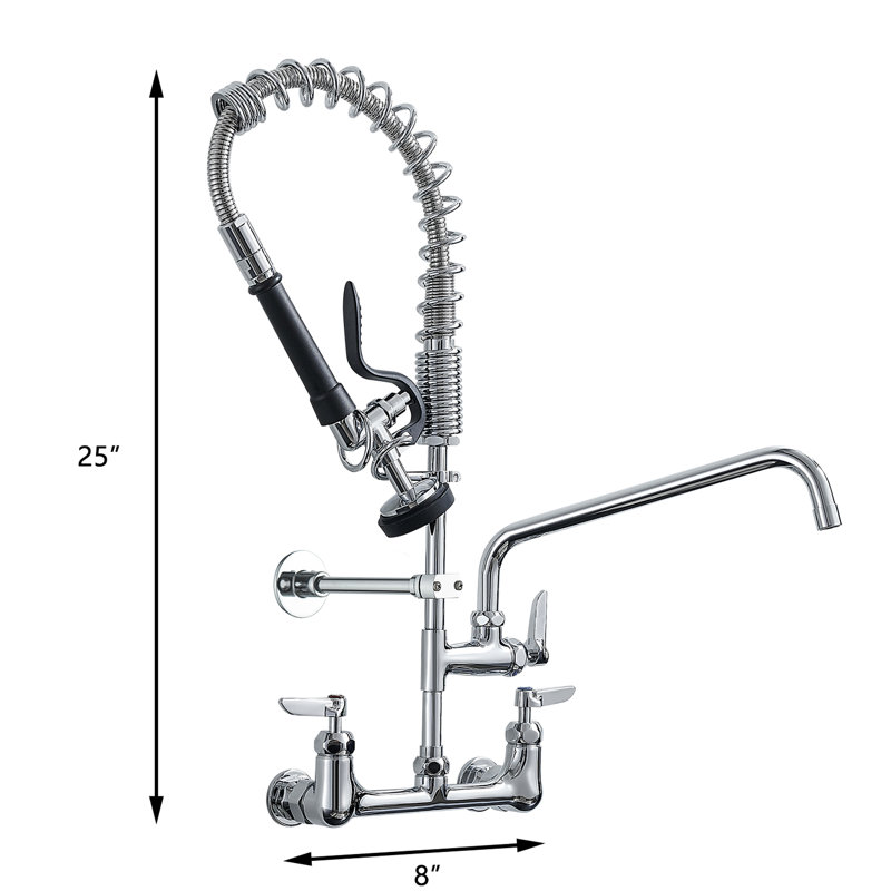 Contemporary Commercial Kitchen Sink Faucet - 21" High, 8" Center, 10" Add-On Spout, Pull Down Spray, Brass Made, Ceramic Filled, Modern 8 Inch Center Use Swing Filler,