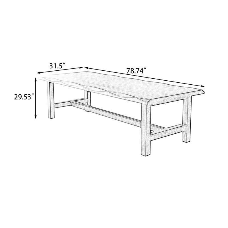 Brown Rectangular Solid Wood Trestle Dining Table, 29.53"H x 78.74"L x 31.50"W