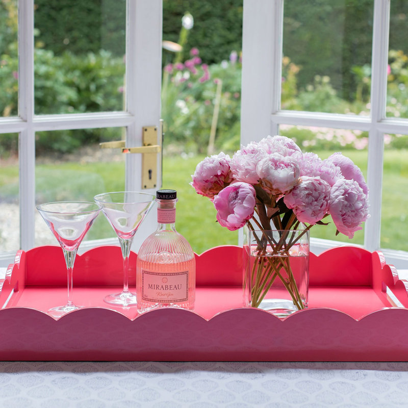 Lacquer Decorative Tray, 26" H x 17" W x 3.25" D, Pink