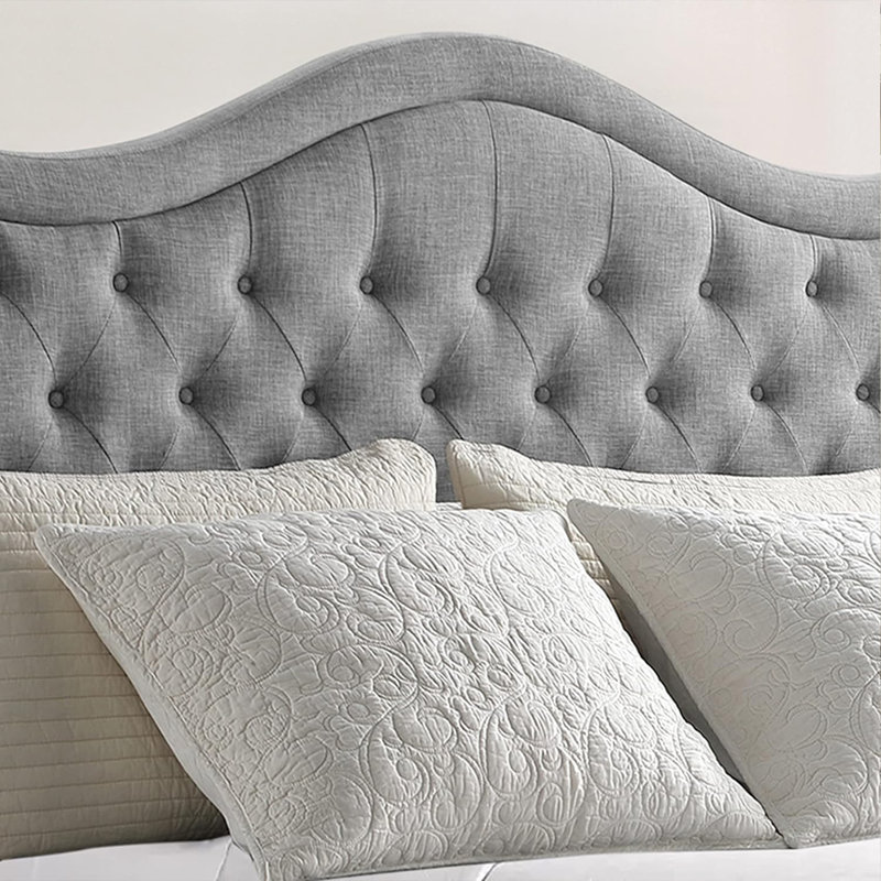 Structure de lit rembourrée en tissu avec tête de lit réglable, support à lattes de bois, lit plateforme capitonné, Gris