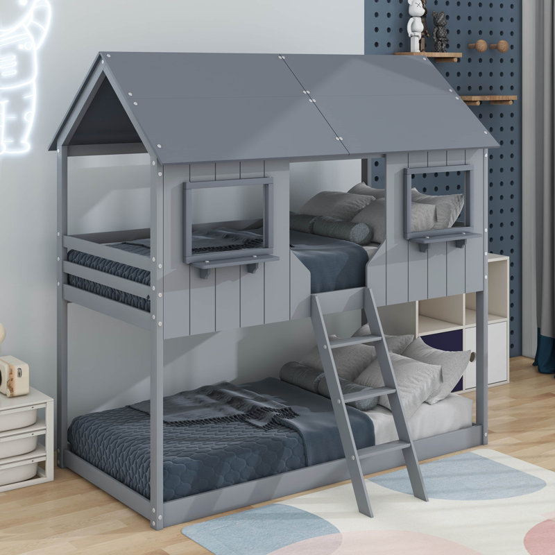 Lit superposé simple au-dessus de simple avec fenêtre et échelle, Gris