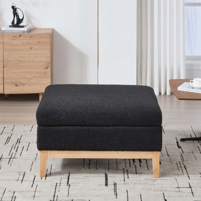 Repose-pieds carré avec rangement réversible 33,86 "avec couvercle réversible et pieds en bois d'hévéa - Table basse et repose-pieds double fonction avec rangement