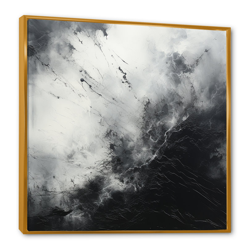 Minimalisme noir et blanc orages, reproduction sur toile, Cadre flottant doré, H 30 po x l 30 po x P 1 po