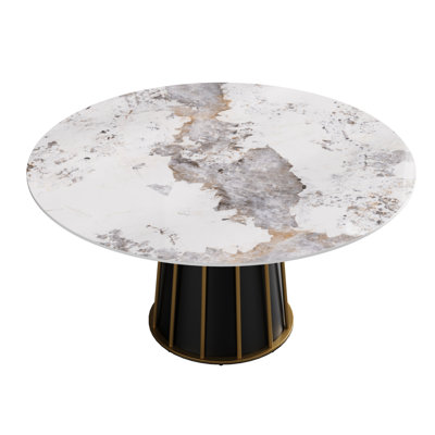 Modern Sintered Stone Dining Table - Iron Base Rotating Turntable Accommodates 6-8 People To Heat And Stains Easy Clean Desk Top Completely Dirt
