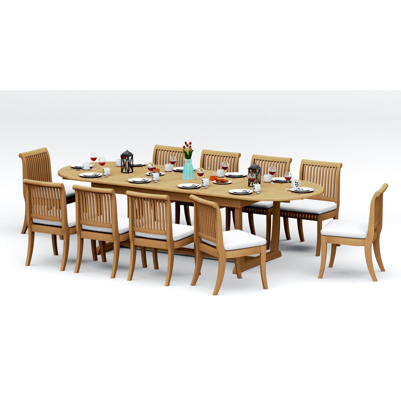 11 Pcs Grade-A Teak Wood Dining Set: 118" Double Extension Mas Oval Trestle Leg Table  Giva Armless Chairs #11GV2700, 10