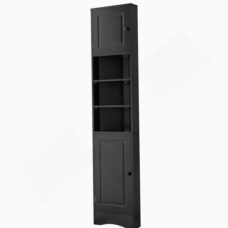 Multi-Functional Corner Cabinet Tall Bathroom Storage Cabinet With Two Doors, Black