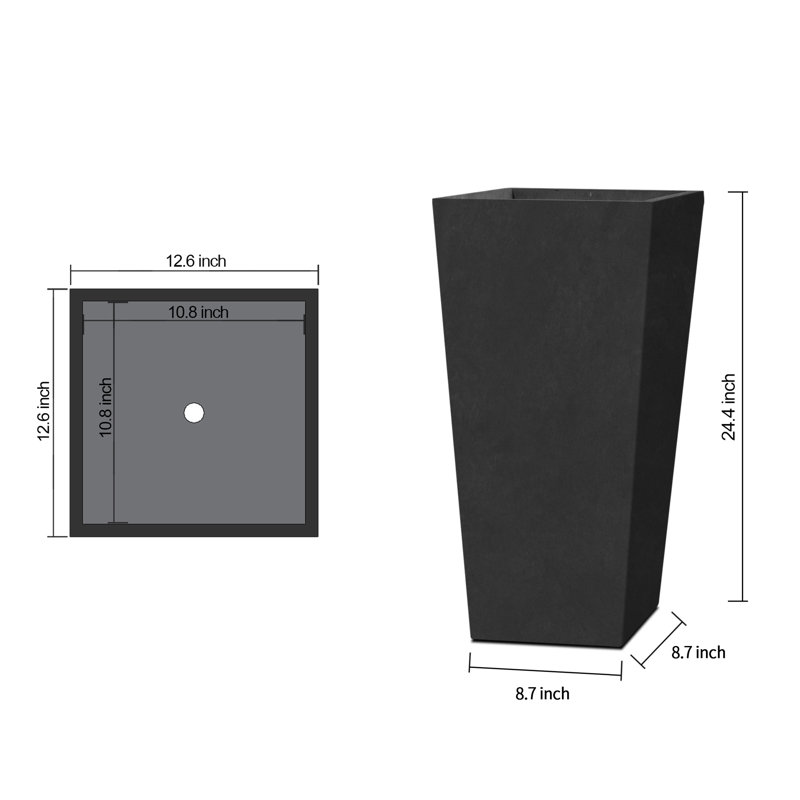 Grand pot à fleurs rectangulaire intérieur / extérieur en métal avec trou de drainage Tali de 24 po de hauteur, style moderne pour la maison et le jardin