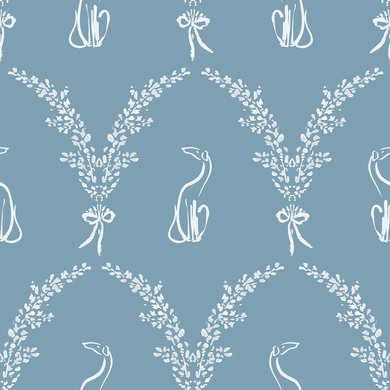 Fête de Chien 33' L x 20.5" W  Wallpaper Roll, Blue/White