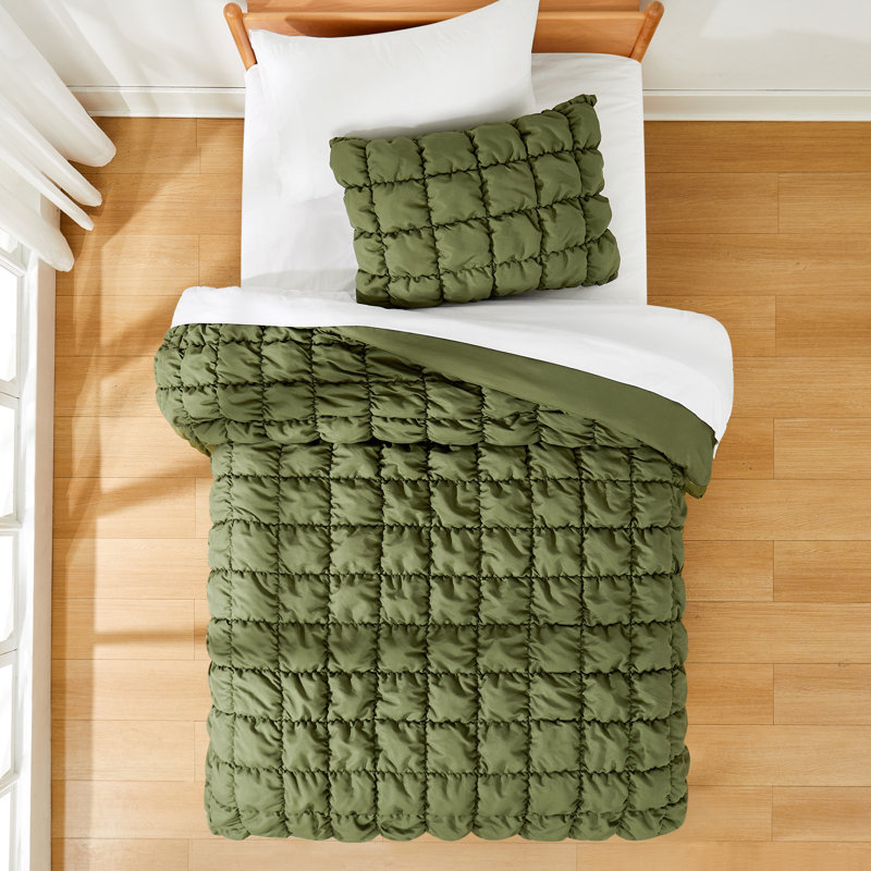 Puff Comforter Set, Twin XL Comforter + 1 Standard Sham, Green