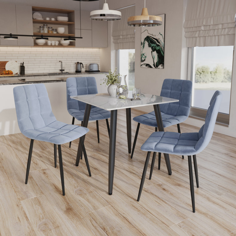 Curtice 4 - Person Dining Set, White, Blue
