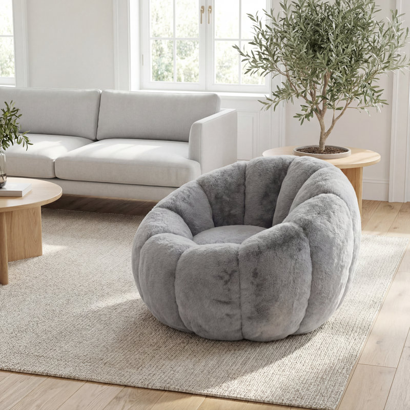 Keck Petal Shaped Upholstered Compression Lounge Seat Soft Padded Accent Chair, Gray