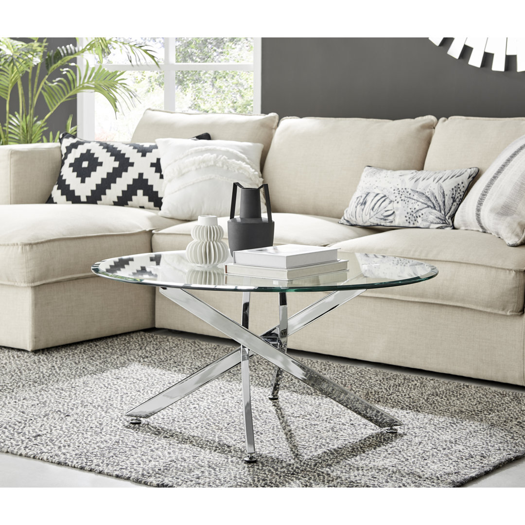 Tierra Modern Small Cross Legs Luxury Metal Leg & Glass Round Coffee Table East Urban Home Table Base 
