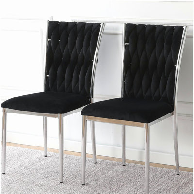 Modern simple black velvet dining chair, family bedroom stool back student table chair, Electroplated metal chair legs, suitable for dining room kitchen bedroom (set of 2)