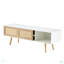 Meuble télé 55,25 po en rotin, portes coulissantes doubles pour rangement, tablette réglable, pieds en bois massif, console télé pour le salon