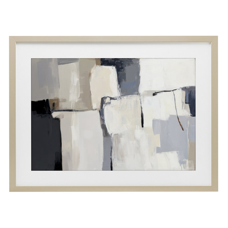 Tapisserie abstraite abstraite encadrée sous verre, conception par Irena Orlov, Cadre de récolte en pin, H 14 po x l 20 po