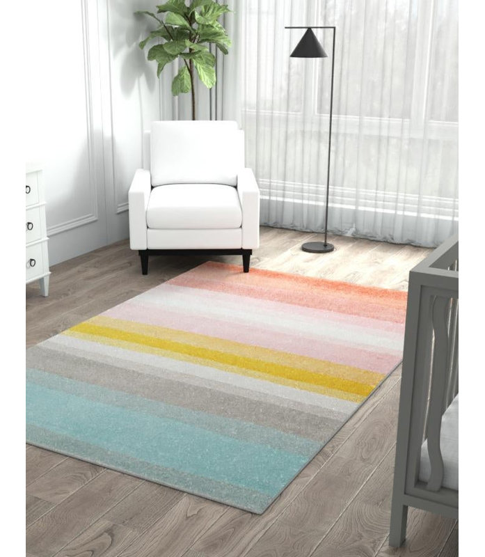 Striped Machine Woven Polypropylene Plastic Rug, Rectangle 3'11" x 5'11"