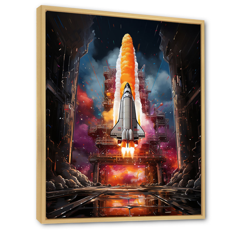 " Rocketship Rhythm I ", 40" H x 30" W x 1.5" D, Natural Floater Framed