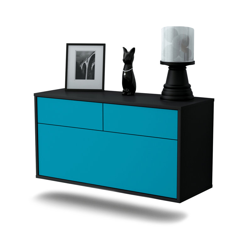 Nubell Unfinished Floating TV Stand, Black/Turquoise