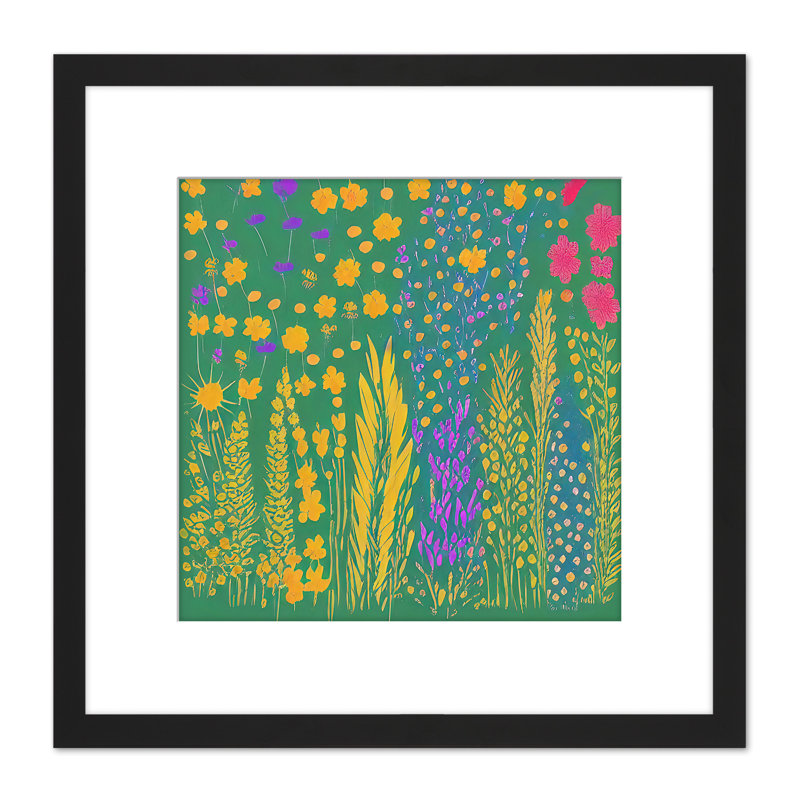 Wild Meadow Flowers Floral Yellow Blue Pink - Single Picture Frame Print