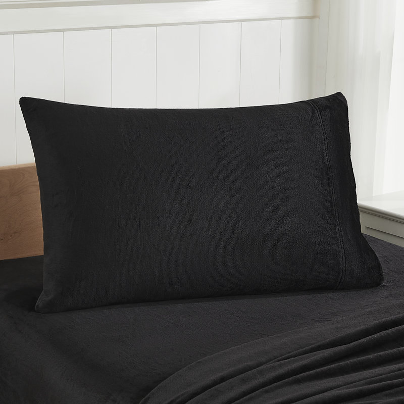 Ensemble de draps en molleton ultra doux Microplush - Simple, noir, Ensemble de draps pour lit simple avec 1 taie d'or, Noir