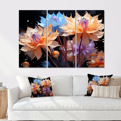 Ensemble de salon coloré avec fleurs bleues abstraction