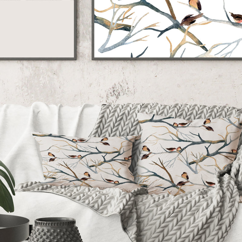 Housse et coussin carrés Little Birds on the Tree Branches I, 16" x 16"