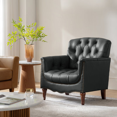 Annja 32" W Tufted Leather Armchair