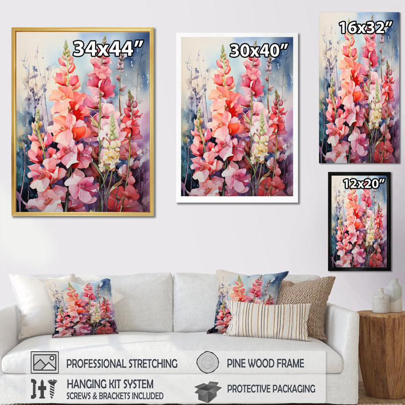 Meadow Snapdragon Serenity - impression sur toile florale et botanique, H 20 po x l 12 po x P 1 po, Cadre flottant naturel