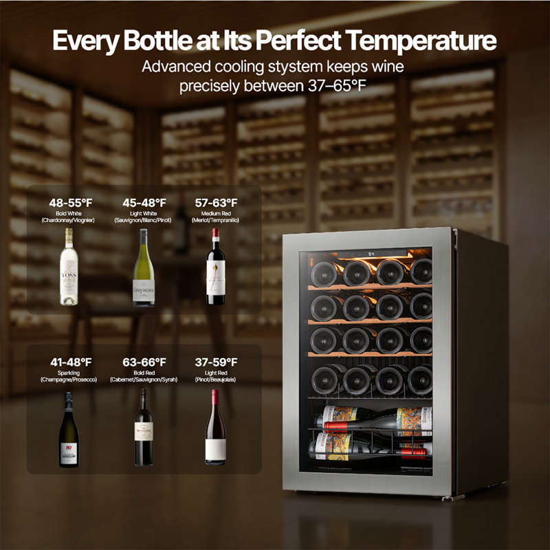 Ca'lefort 20 Bottle Wine Fridge with Reversible Door, Adjustable Shelves, 37–65°F Precise Temperature Control Wine Cooler, Compressor Cooling System, 3-Color LED Lighting, 2-layer Glass Door Wine Refrigerator, Perfect for Kitchen, Dining Room, Home Bar