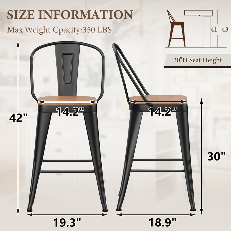 High Back Metal Counter And Bar Stools, Matte Black, Bar Stool (30" Seat Height)