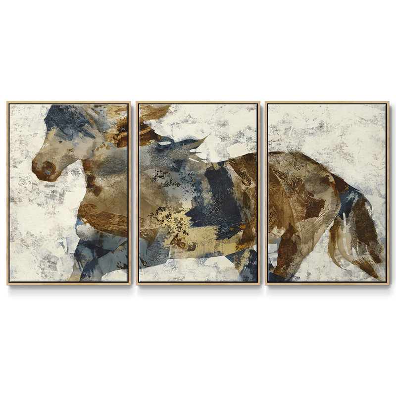 " Gallop " 3 - Pieces, 24" H x 48" W x 2" D, Natural Framed