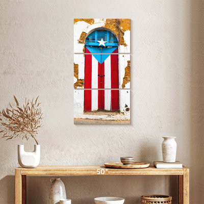 Porte de drapeau portoricain, reproduction d'art sur toile