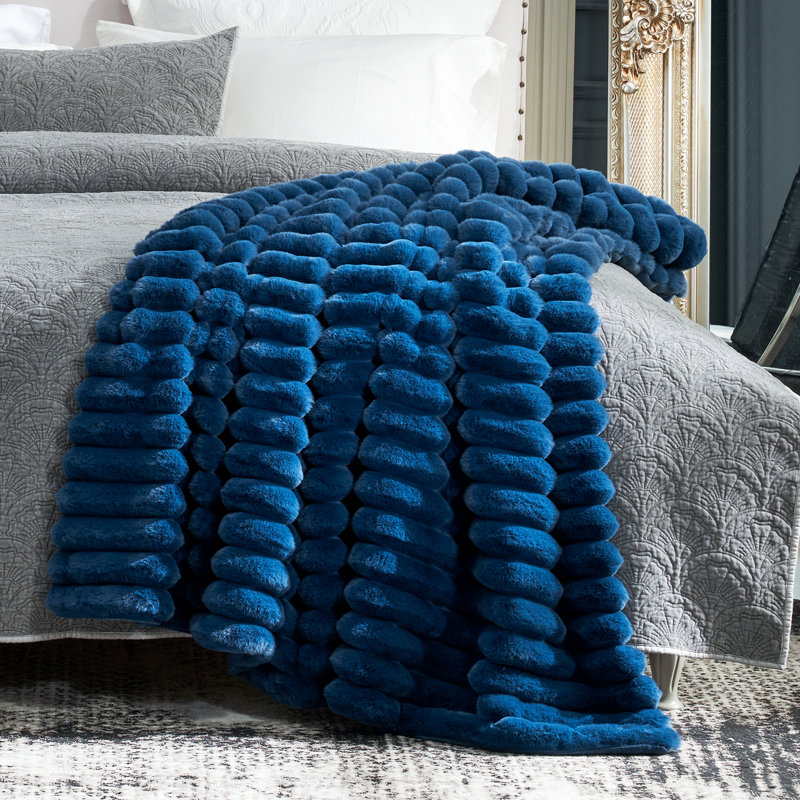 Jeté douillet en fausse fourrure pour canapé, chambre à coucher, salon, Jeté, Marine