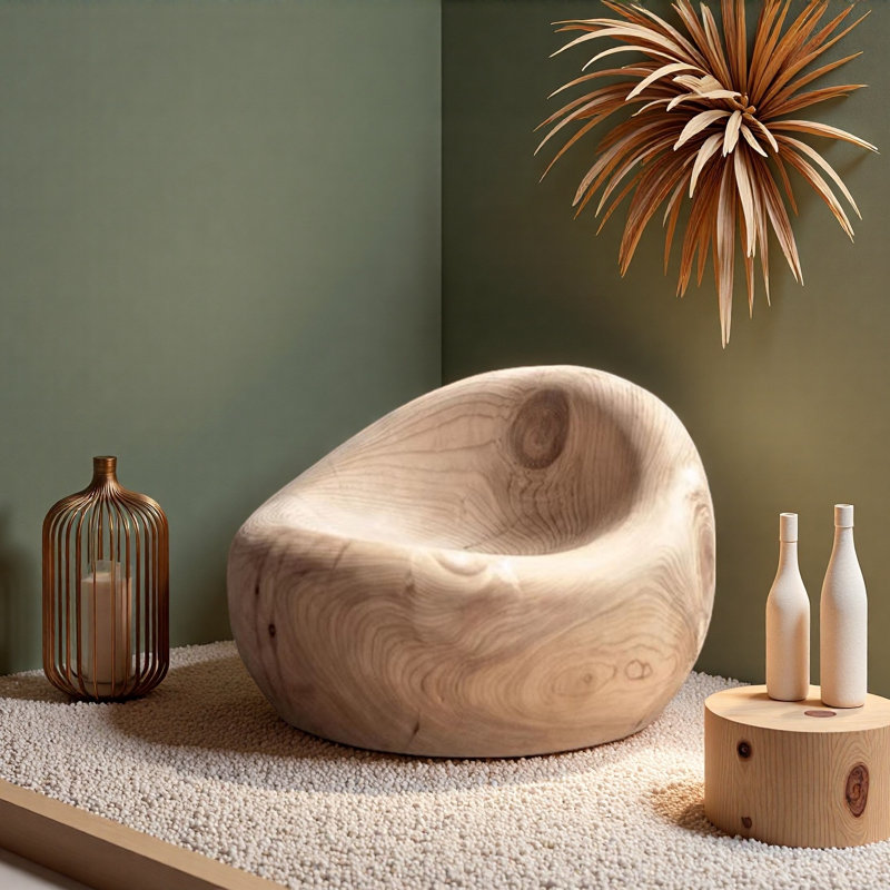 Tabouret en bois massif, Naturel, H 19,69 po x l 19,69 po x P 19,69 po